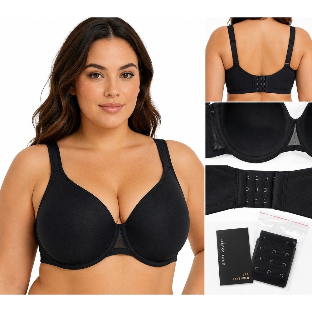 Underoutfit 42G Black Full Coverage Underwire T-Shirt Bra NWT + Bra Extender